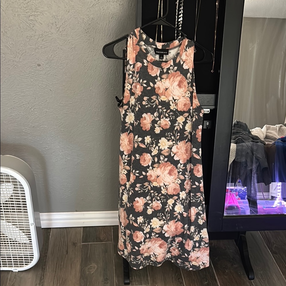 Floral Sleeveless Dress - Pink and Gray